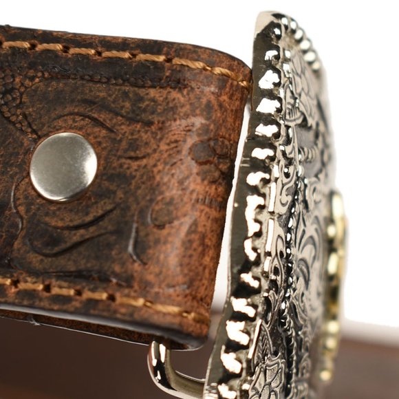 CODY JAMES Kids Floral Tooled Leather Bucking Bronco Belt 26 NEW - Picture 2 of 3
